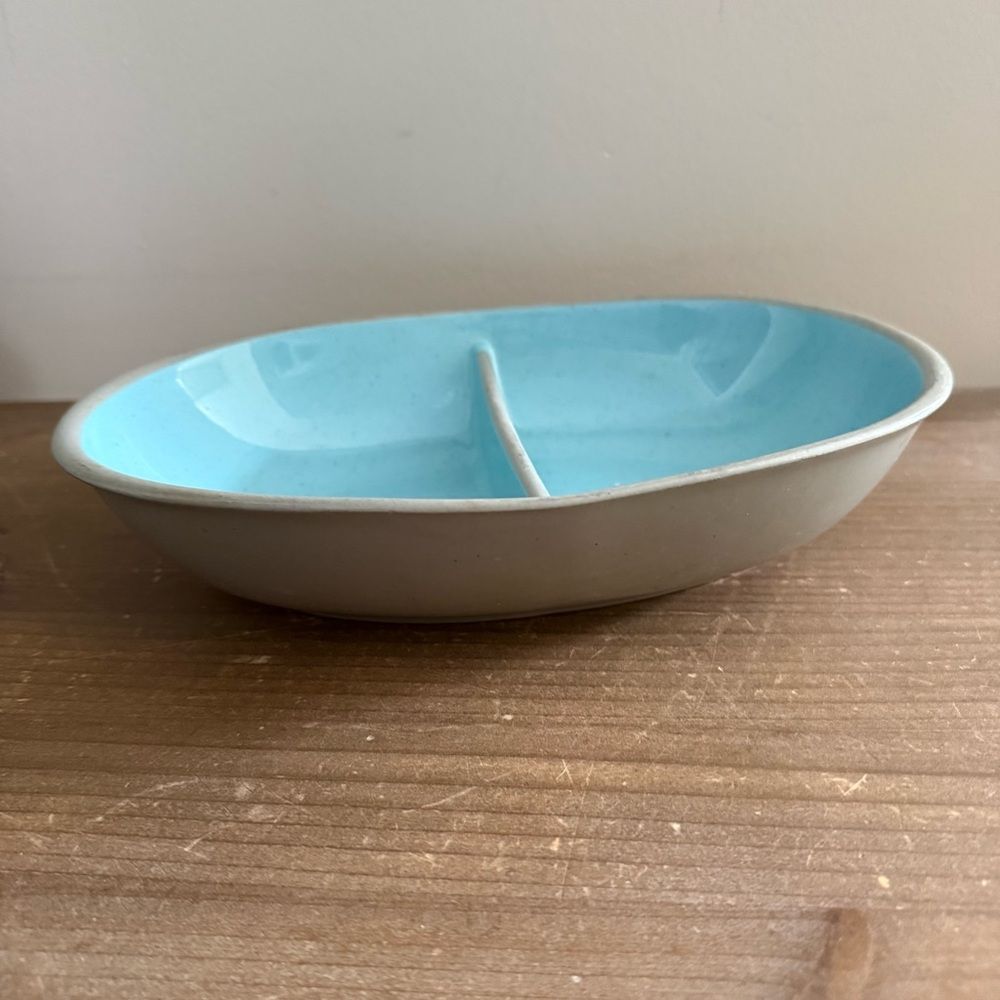 HARKERWARE blue stone china divided serving Dish ovenproof